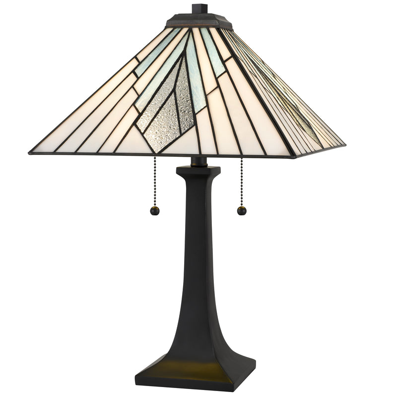 Quoizel Duvane 16in 2-Light Table Lamp | Tiffany Matte Black and Multicolor Art Glass | Bedroom & Living Room | 16 x 16 x 23.5 in | Model TFDV6323MBK