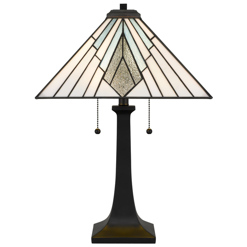 Quoizel Duvane 16in 2-Light Table Lamp | Tiffany Matte Black and Multicolor Art Glass | Bedroom & Living Room | 16 x 16 x 23.5 in | Model TFDV6323MBK