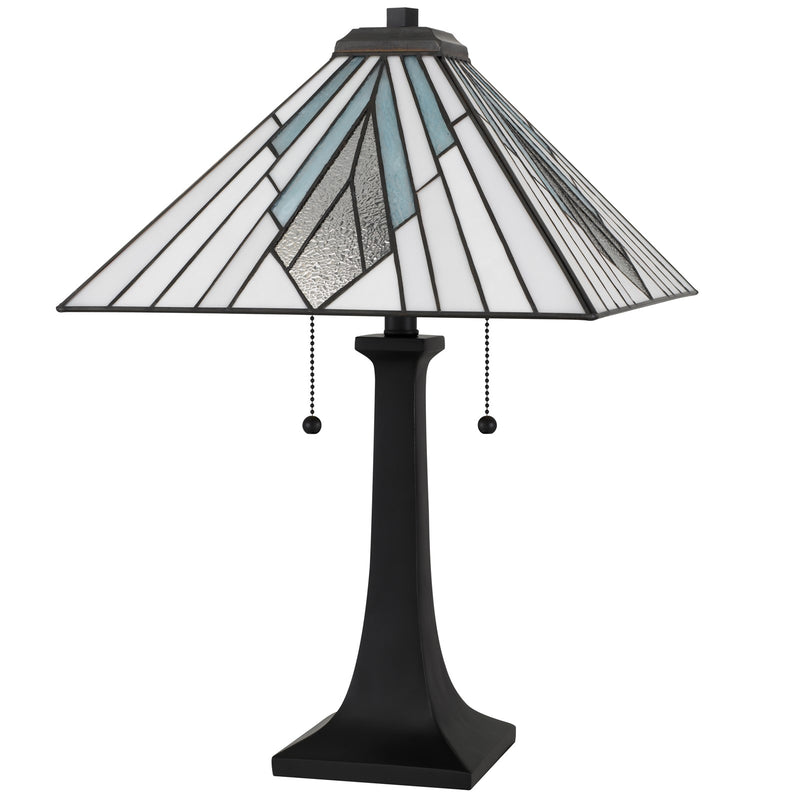 Quoizel Duvane 16in 2-Light Table Lamp | Tiffany Matte Black and Multicolor Art Glass | Bedroom & Living Room | 16 x 16 x 23.5 in | Model TFDV6323MBK