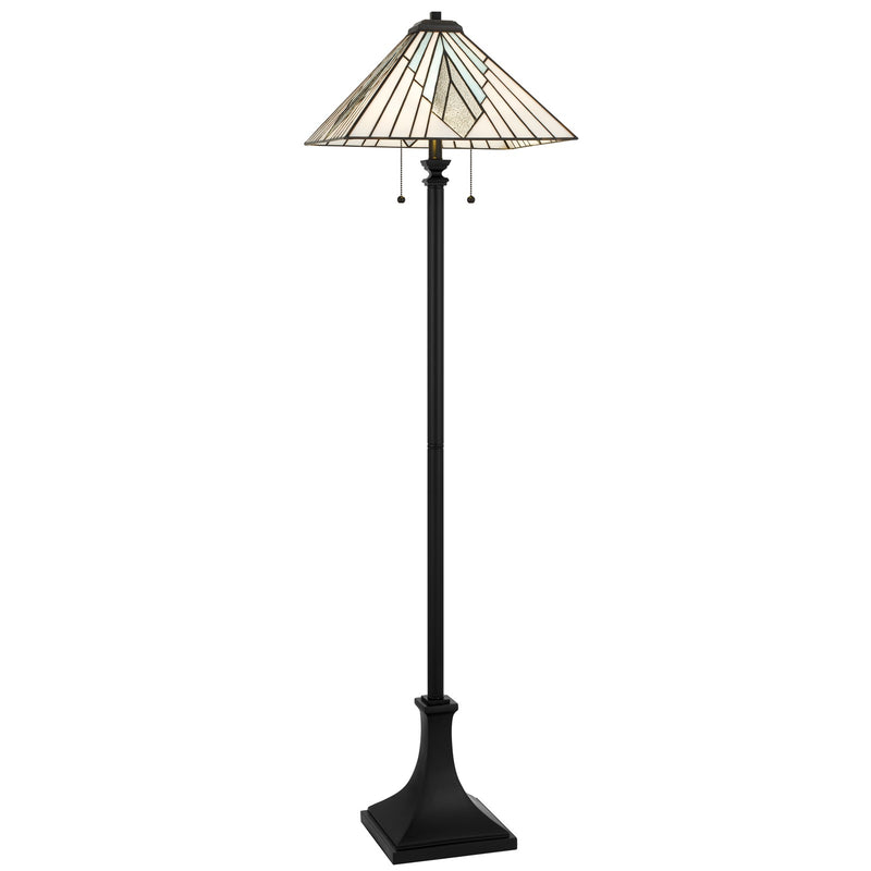 Quoizel Duvane 17in 2-Light Floor Lamp | Tiffany Matte Black and Multicolor Art Glass | Living Room & Reading Nook | Model TFDV9363MBK