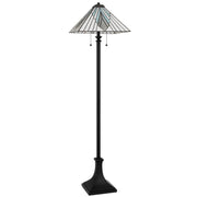 Quoizel Duvane 17in 2-Light Floor Lamp | Tiffany Matte Black and Multicolor Art Glass | Living Room & Reading Nook | Model TFDV9363MBK