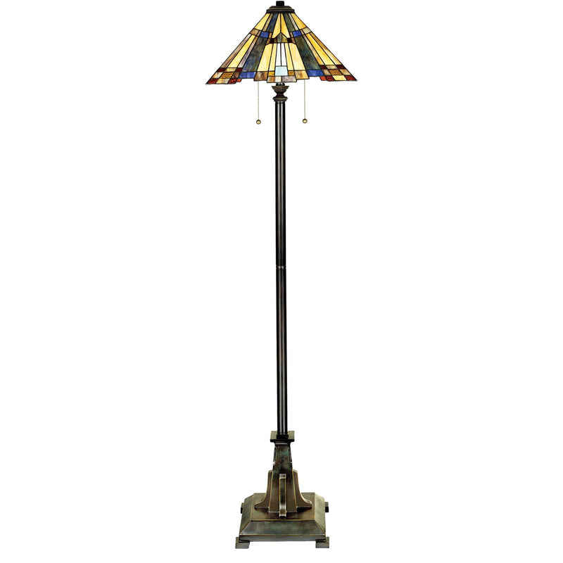 Quoizel Inglenook 17in 2-Light Floor Lamp | Tiffany Valiant Bronze and Multicolor Art Glass | Living Room & Reading Nook | Model TFF16191A5VA