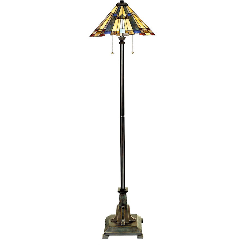 Quoizel Inglenook 17in 2-Light Floor Lamp | Tiffany Valiant Bronze and Multicolor Art Glass | Living Room & Reading Nook | Model TFF16191A5VA