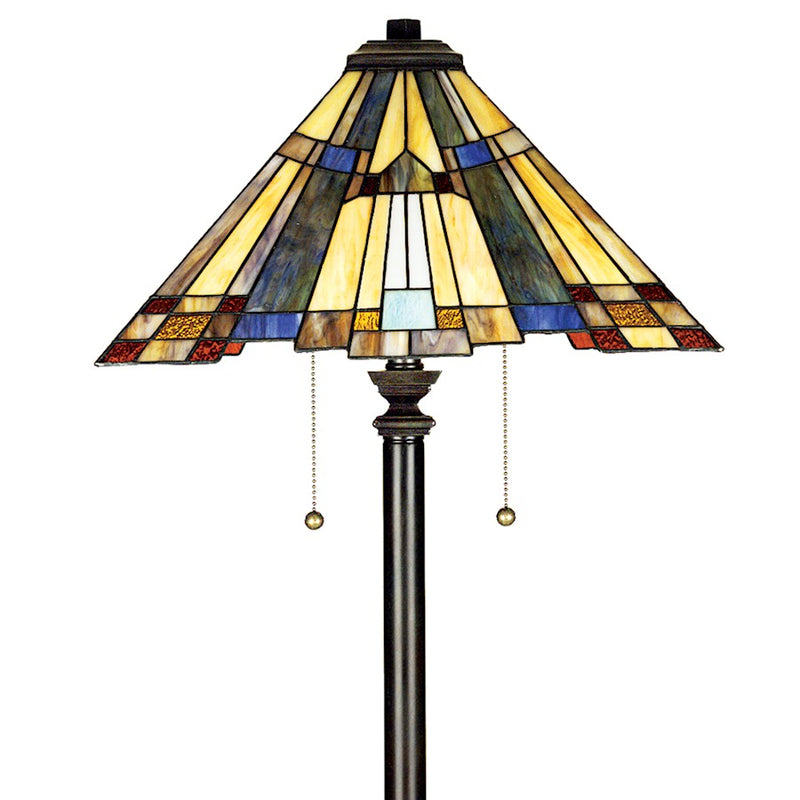 Quoizel Inglenook 17in 2-Light Floor Lamp | Tiffany Valiant Bronze and Multicolor Art Glass | Living Room & Reading Nook | Model TFF16191A5VA