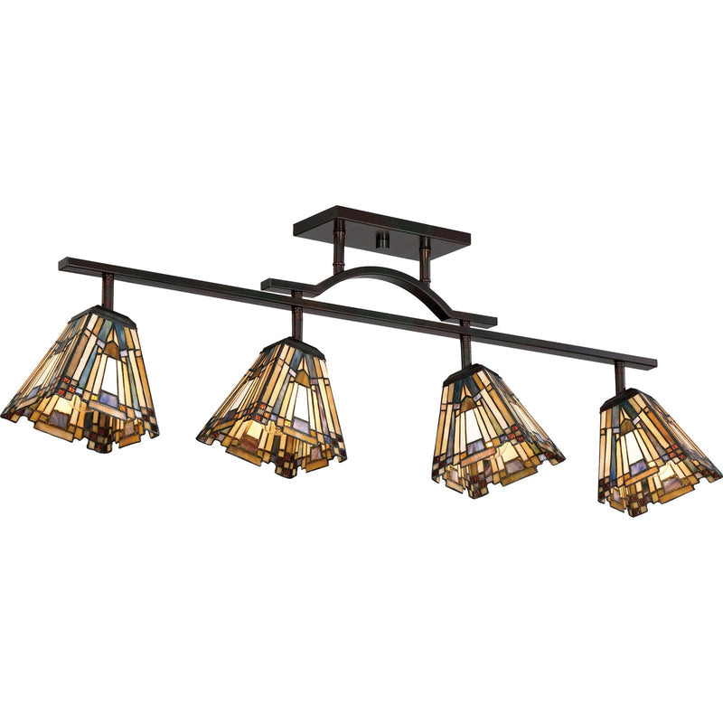 Quoizel Inglenook 42in 4-Light Track Light | Tiffany Valiant Bronze and Multicolor Art Glass | Kitchen Island & Bar | Model TFIK1404VA