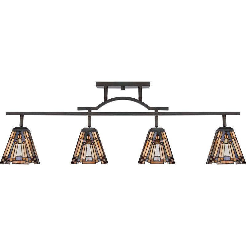 Quoizel Inglenook 42in 4-Light Track Light | Tiffany Valiant Bronze and Multicolor Art Glass | Kitchen Island & Bar | Model TFIK1404VA