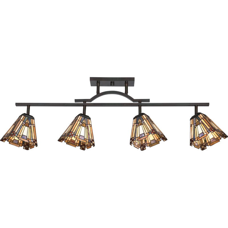 Quoizel Inglenook 42in 4-Light Track Light | Tiffany Valiant Bronze and Multicolor Art Glass | Kitchen Island & Bar | Model TFIK1404VA