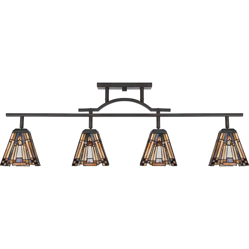 Quoizel Inglenook 42in 4-Light Track Light | Tiffany Valiant Bronze and Multicolor Art Glass | Kitchen Island & Bar | Model TFIK1404VA