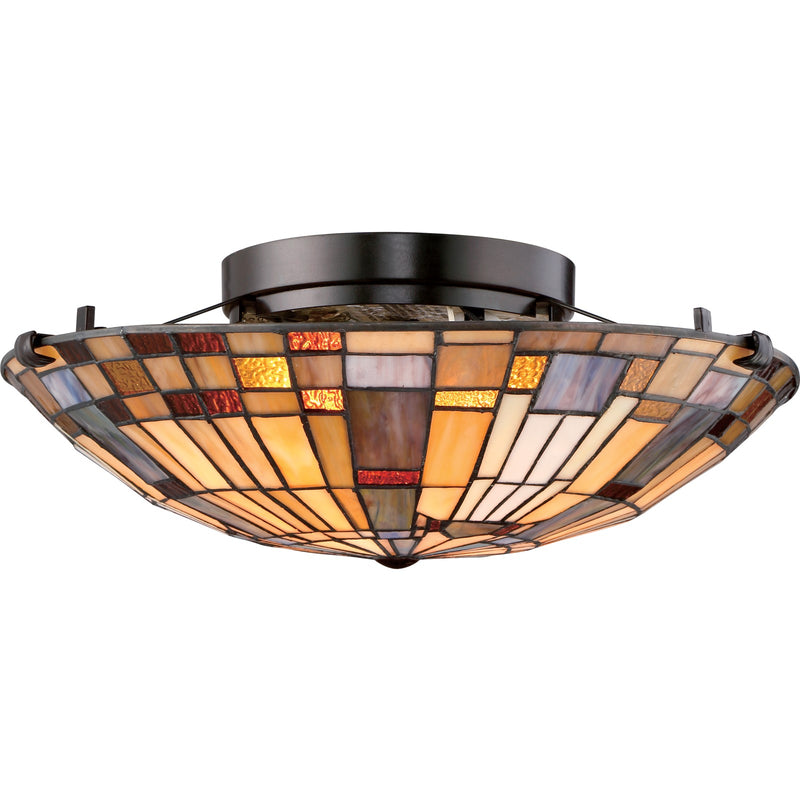 Quoizel Inglenook 16.5in 2-Light Flush Mount | Tiffany Valiant Bronze and Multicolor Art Glass | Hallway & Bedroom | Model TFIK1617VA