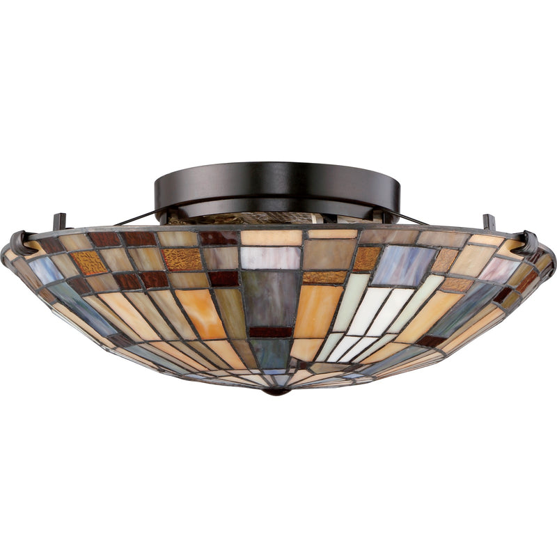Quoizel Inglenook 16.5in 2-Light Flush Mount | Tiffany Valiant Bronze and Multicolor Art Glass | Hallway & Bedroom | Model TFIK1617VA
