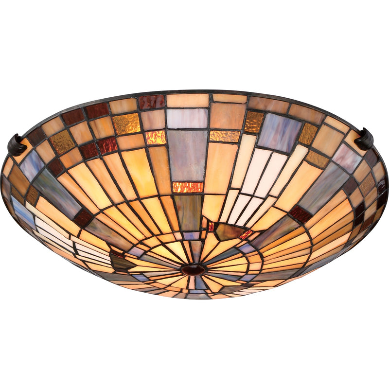Quoizel Inglenook 16.5in 2-Light Flush Mount | Tiffany Valiant Bronze and Multicolor Art Glass | Hallway & Bedroom | Model TFIK1617VA