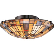 Quoizel Inglenook 16.5in 2-Light Flush Mount | Tiffany Valiant Bronze and Multicolor Art Glass | Hallway & Bedroom | Model TFIK1617VA