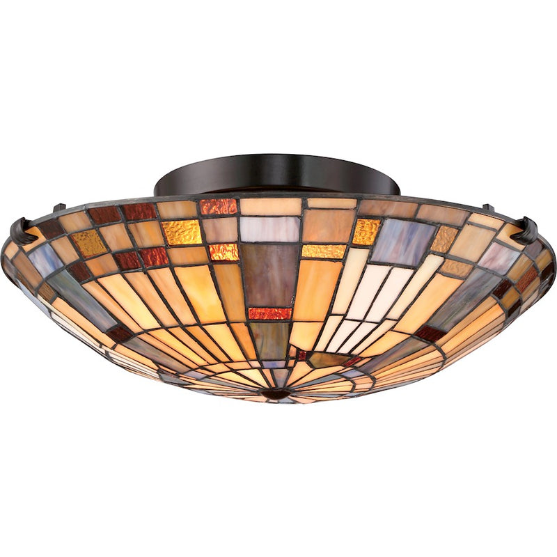 Quoizel Inglenook 16.5in 2-Light Flush Mount | Tiffany Valiant Bronze and Multicolor Art Glass | Hallway & Bedroom | Model TFIK1617VA