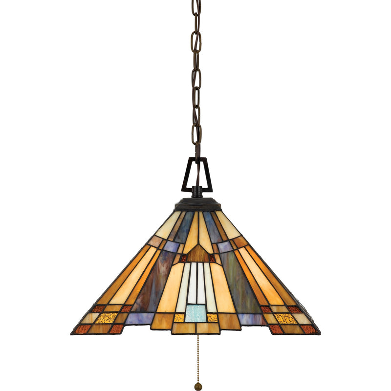 Quoizel Inglenook 17in 3-Light Pendant | Tiffany Valiant Bronze and Multicolor Art Glass | Kitchen Island & Bar | 17 x 17 x 12.5 in | Model TFIK1817VA