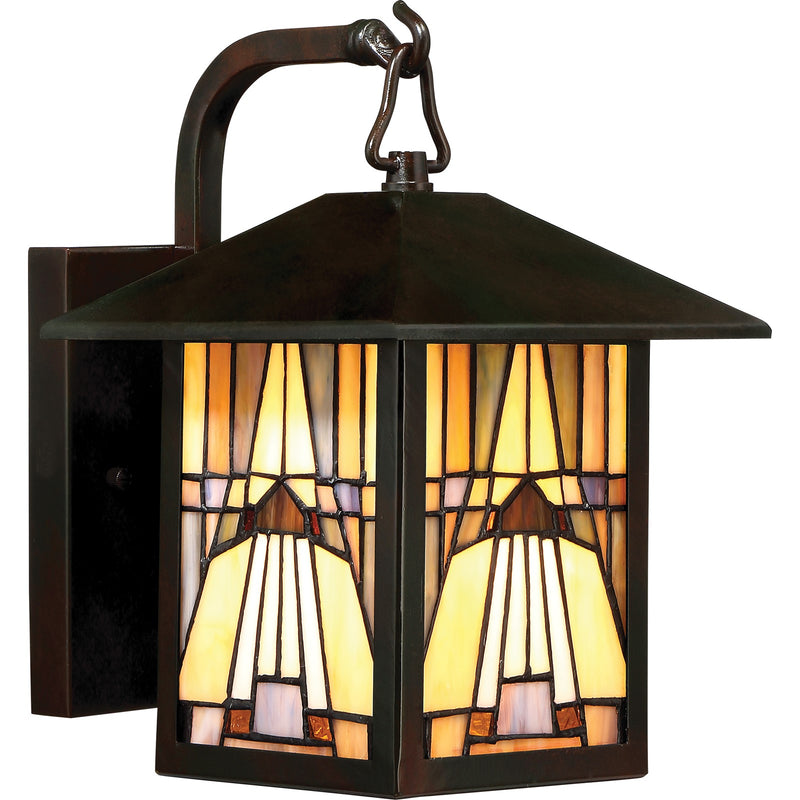 Quoizel Inglenook 10.5in 1-Light Outdoor Wall Lantern | Tiffany Valiant Bronze and Multicolor Art Glass | Porch & Entryway | Model TFIK8407VA