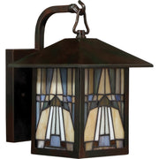 Quoizel Inglenook 10.5in 1-Light Outdoor Wall Lantern | Tiffany Valiant Bronze and Multicolor Art Glass | Porch & Entryway | Model TFIK8407VA