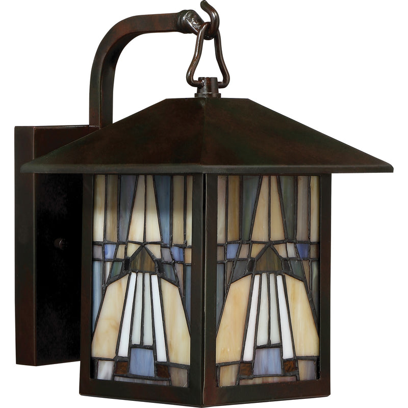 Quoizel Inglenook 10.5in 1-Light Outdoor Wall Lantern | Tiffany Valiant Bronze and Multicolor Art Glass | Porch & Entryway | Model TFIK8407VA