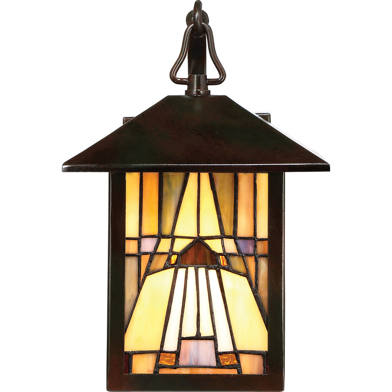 Quoizel Inglenook 10.5in 1-Light Outdoor Wall Lantern | Tiffany Valiant Bronze and Multicolor Art Glass | Porch & Entryway | Model TFIK8407VA