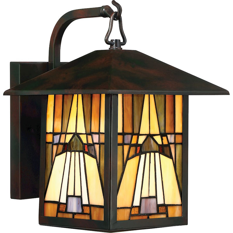 Quoizel Inglenook 10in 1-Light Outdoor Wall Lantern | Traditional Valiant Bronze and Multicolor Art Glass | Porch & Entryway | Model TFIK8409VA