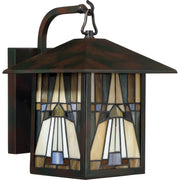 Quoizel Inglenook 10in 1-Light Outdoor Wall Lantern | Traditional Valiant Bronze and Multicolor Art Glass | Porch & Entryway | Model TFIK8409VA