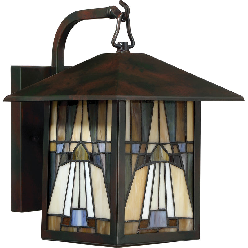Quoizel Inglenook 10in 1-Light Outdoor Wall Lantern | Traditional Valiant Bronze and Multicolor Art Glass | Porch & Entryway | Model TFIK8409VA