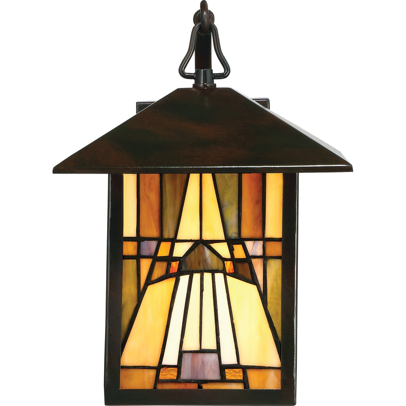 Quoizel Inglenook 10in 1-Light Outdoor Wall Lantern | Traditional Valiant Bronze and Multicolor Art Glass | Porch & Entryway | Model TFIK8409VA