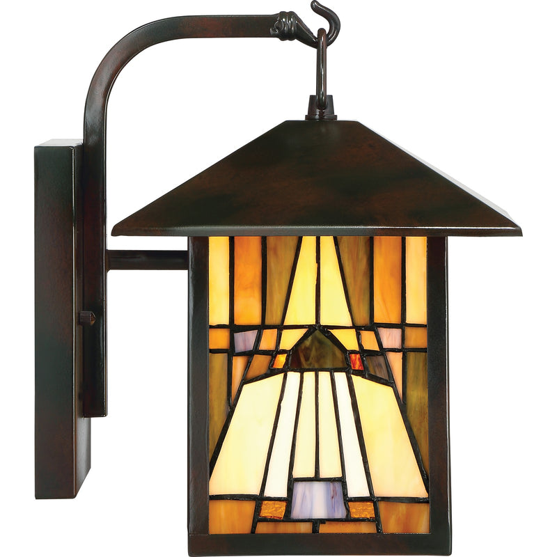 Quoizel Inglenook 10in 1-Light Outdoor Wall Lantern | Traditional Valiant Bronze and Multicolor Art Glass | Porch & Entryway | Model TFIK8409VA