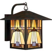 Quoizel Inglenook 13in 1-Light Outdoor Wall Lantern | Traditional Valiant Bronze and Multicolor Art Glass | Porch & Garage | Model TFIK8411VA