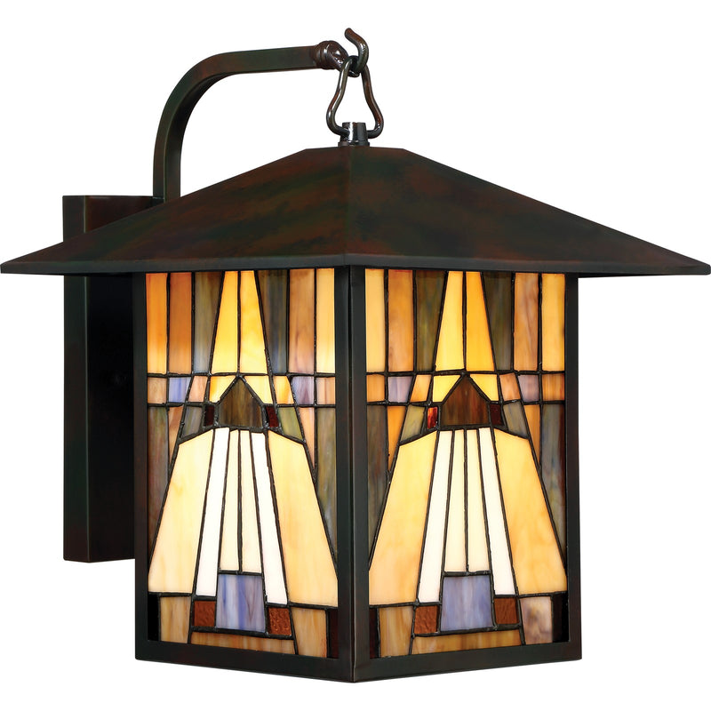 Quoizel Inglenook 13in 1-Light Outdoor Wall Lantern | Traditional Valiant Bronze and Multicolor Art Glass | Porch & Garage | Model TFIK8411VA