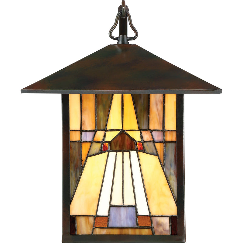 Quoizel Inglenook 13in 1-Light Outdoor Wall Lantern | Traditional Valiant Bronze and Multicolor Art Glass | Porch & Garage | Model TFIK8411VA