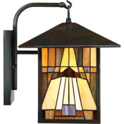 Quoizel Inglenook 13in 1-Light Outdoor Wall Lantern | Traditional Valiant Bronze and Multicolor Art Glass | Porch & Garage | Model TFIK8411VA