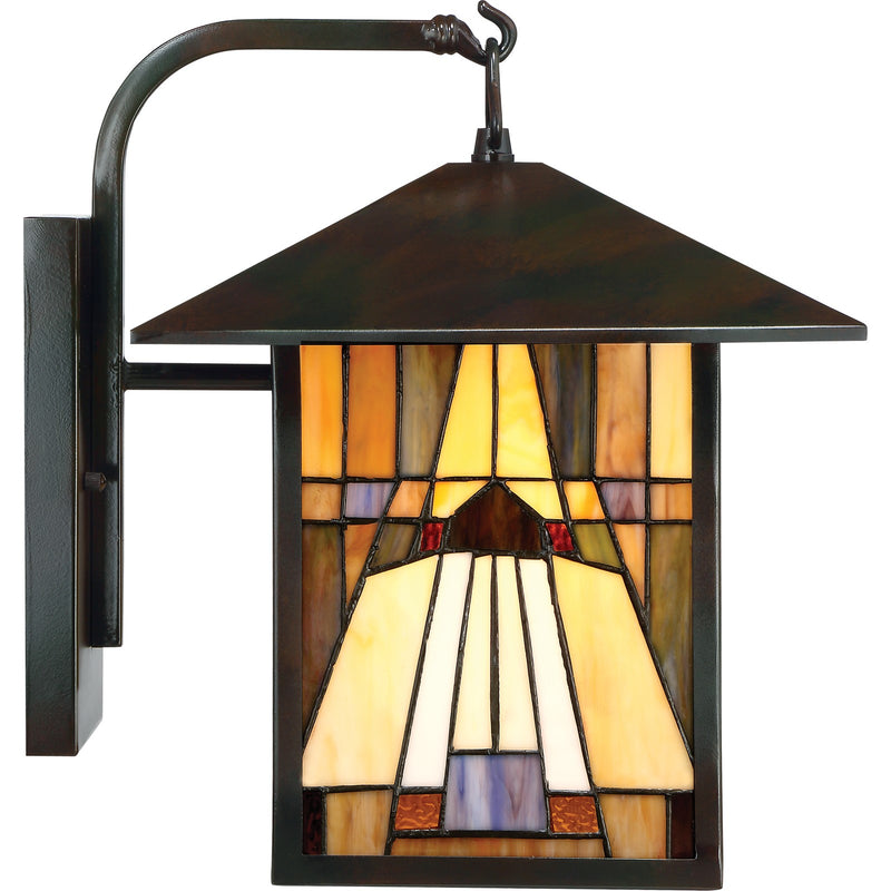 Quoizel Inglenook 13in 1-Light Outdoor Wall Lantern | Traditional Valiant Bronze and Multicolor Art Glass | Porch & Garage | Model TFIK8411VA