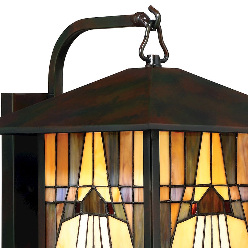 Quoizel Inglenook 13in 1-Light Outdoor Wall Lantern | Traditional Valiant Bronze and Multicolor Art Glass | Porch & Garage | Model TFIK8411VA