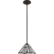 Quoizel Maybeck 8in 1-Light Mini Pendant | Tiffany Valiant Bronze and Multicolor Art Glass | Kitchen Island & Dining Room | Model TFMK1508VA