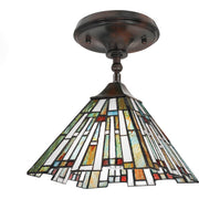 Quoizel Maybeck 8in 1-Light Mini Pendant | Tiffany Valiant Bronze and Multicolor Art Glass | Kitchen Island & Dining Room | Model TFMK1508VA