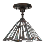 Quoizel Maybeck 8in 1-Light Mini Pendant | Tiffany Valiant Bronze and Multicolor Art Glass | Kitchen Island & Dining Room | Model TFMK1508VA