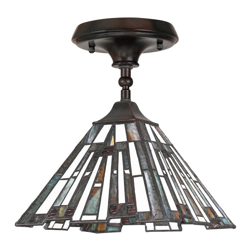 Quoizel Maybeck 8in 1-Light Mini Pendant | Tiffany Valiant Bronze and Multicolor Art Glass | Kitchen Island & Dining Room | Model TFMK1508VA