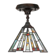 Quoizel Maybeck 8in 1-Light Mini Pendant | Tiffany Valiant Bronze and Multicolor Art Glass | Kitchen Island & Dining Room | Model TFMK1508VA