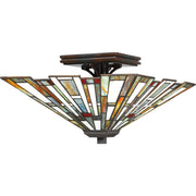 Quoizel Maybeck 14.5in 2-Light Flush Mount | Tiffany Valiant Bronze and Multicolor Art Glass | Bedroom & Hallway | Model TFMK1714VA
