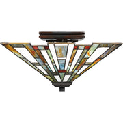 Quoizel Maybeck 14.5in 2-Light Flush Mount | Tiffany Valiant Bronze and Multicolor Art Glass | Bedroom & Hallway | Model TFMK1714VA