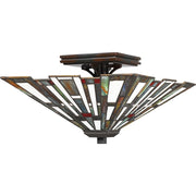 Quoizel Maybeck 14.5in 2-Light Flush Mount | Tiffany Valiant Bronze and Multicolor Art Glass | Bedroom & Hallway | Model TFMK1714VA