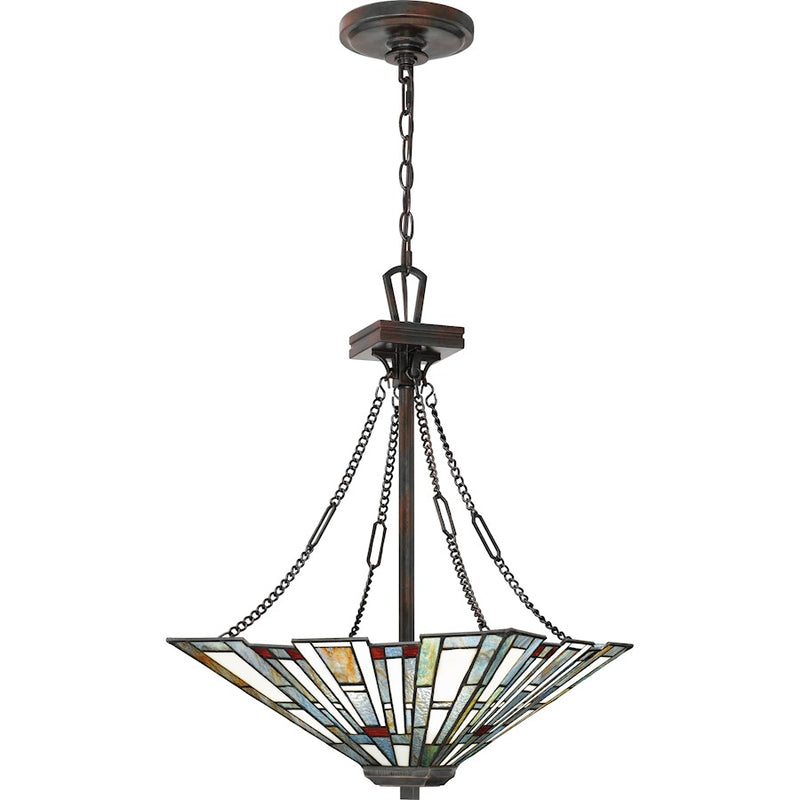 Quoizel Maybeck 17in 3-Light Pendant | Tiffany Valiant Bronze and Multicolor Art Glass | Dining Room & Kitchen Island | Model TFMK2817VA
