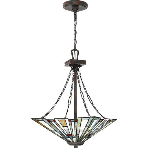 Quoizel Maybeck 17in 3-Light Pendant | Tiffany Valiant Bronze and Multicolor Art Glass | Dining Room & Kitchen Island | Model TFMK2817VA