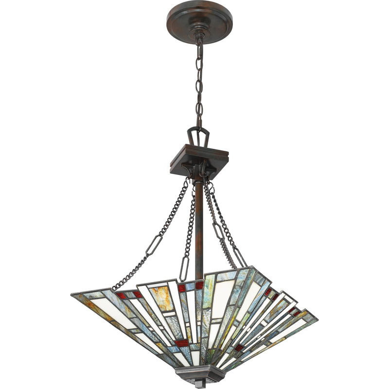Quoizel Maybeck 17in 3-Light Pendant | Tiffany Valiant Bronze and Multicolor Art Glass | Dining Room & Kitchen Island | Model TFMK2817VA