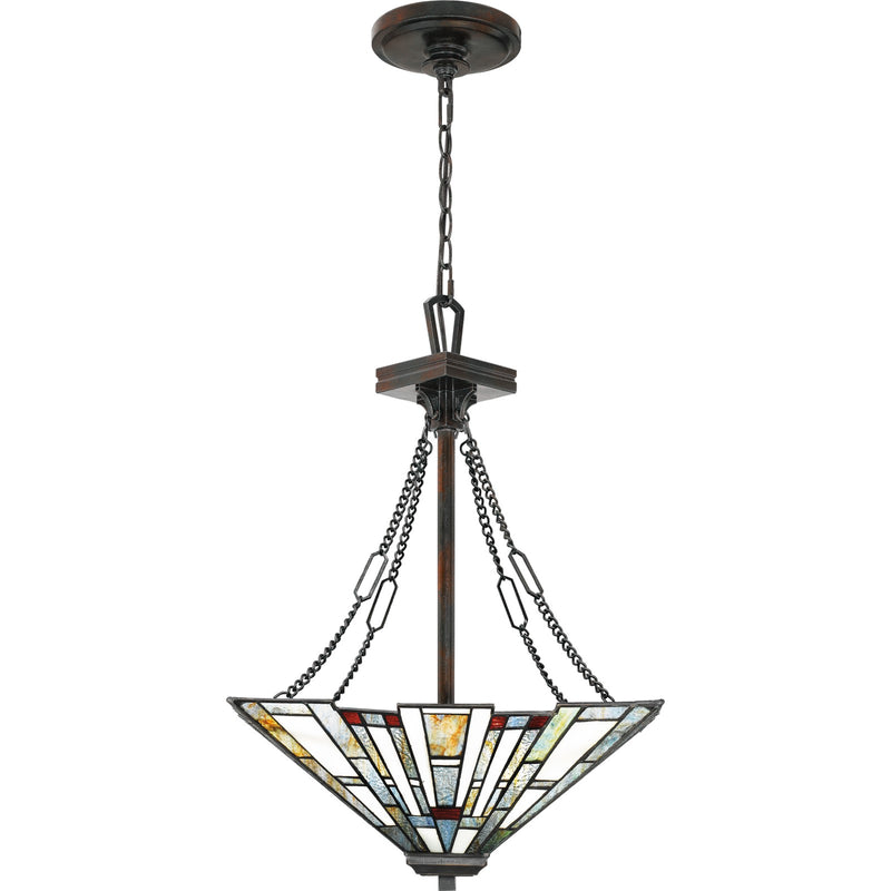 Quoizel Maybeck 17in 3-Light Pendant | Tiffany Valiant Bronze and Multicolor Art Glass | Dining Room & Kitchen Island | Model TFMK2817VA