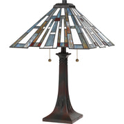 Quoizel Maybeck 16in 2-Light Table Lamp | Tiffany Valiant Bronze and Multicolor Art Glass | Bedroom & Living Room | Model TFMK6325VA