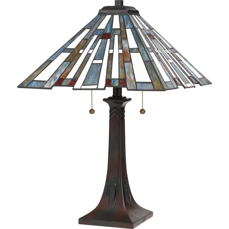 Quoizel Maybeck 16in 2-Light Table Lamp | Tiffany Valiant Bronze and Multicolor Art Glass | Bedroom & Living Room | Model TFMK6325VA