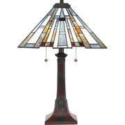 Quoizel Maybeck 16in 2-Light Table Lamp | Tiffany Valiant Bronze and Multicolor Art Glass | Bedroom & Living Room | Model TFMK6325VA