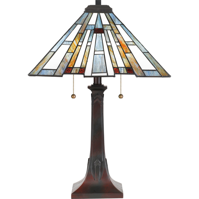 Quoizel Maybeck 16in 2-Light Table Lamp | Tiffany Valiant Bronze and Multicolor Art Glass | Bedroom & Living Room | Model TFMK6325VA