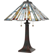 Quoizel Maybeck 16in 2-Light Table Lamp | Tiffany Valiant Bronze and Multicolor Art Glass | Bedroom & Living Room | Model TFMK6325VA